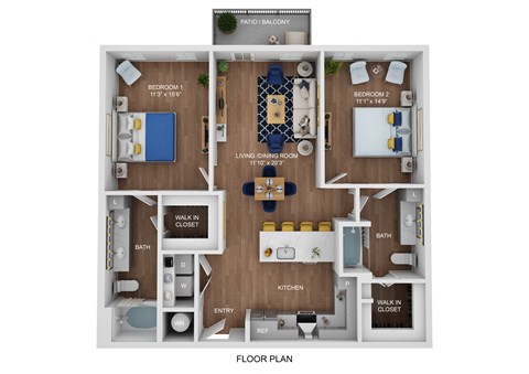 Floor plan for 2 beds, 2 baths, 1188 sqft